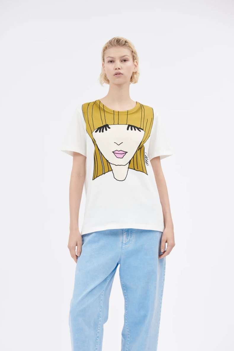 ODEEH T-SHIRT MED PRINT HVID