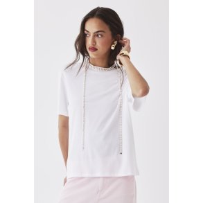 MAJESTIC T-SHIRT MED KORT �RME HVID