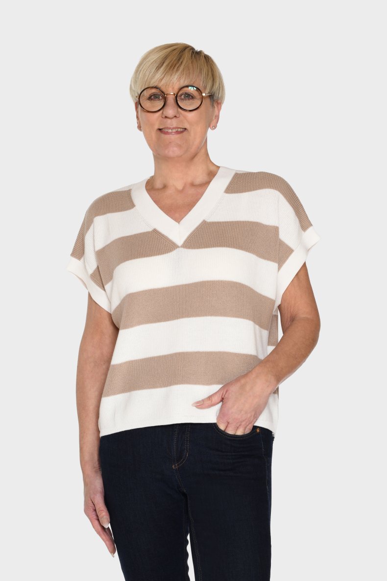 PUROTATTO STRIBET VEST HVID/BRUN
